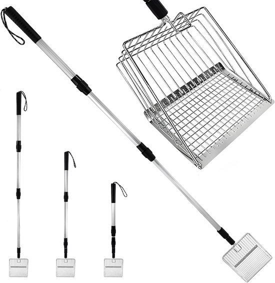Hark shovel voor kattenbakvulling en kippenmest met lange handgreep, verstelbare lengtes 55.5/84/98 cm, ideaal voor dierenliefhebbers en tuinieren