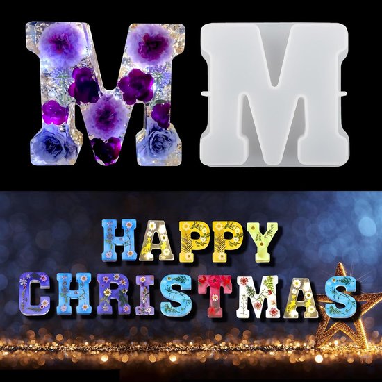 Hars Letter Mallen, Grote 3D Alfabet Siliconen Mallen, DIY Epoxy Casting Mallen voor DIY Ambachten, Home Party Decoratie, Verjaardag & Bruiloft Feesten, Kaarswas (M)