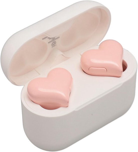 Hartvormige Draadloze Oordopjes - Leuke Oortelefoon - 5.3 Hoofdtelefoon voor Meisjes - Waterdicht met Oplaadetui - Rozet van Merkloos	