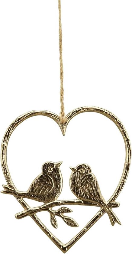 Hartvormige hanger met vogel Aurum - Goud - Aluminium - 14x17 cm