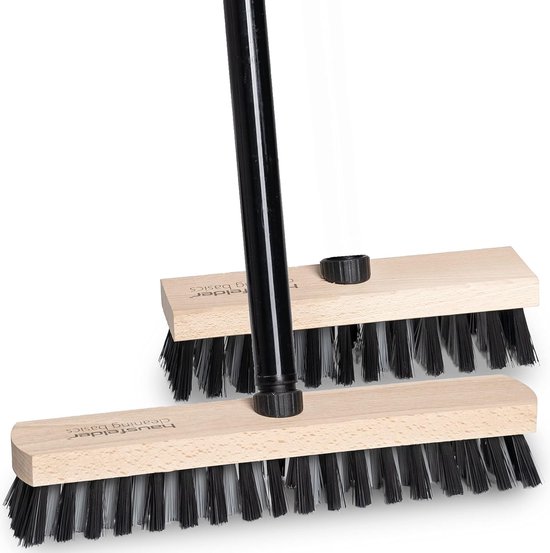Hausfelder Scrubber Set with Handle 140 cm Long - 2 x Floor Scrubber 20 cm and 30 cm Wide - Scrubbing Brush with Handle van Hausfelder
