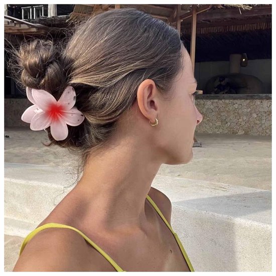 Hawaiiaanse haarclip grote bloem tropische haarclip mooie acryl haarclip roze oranje