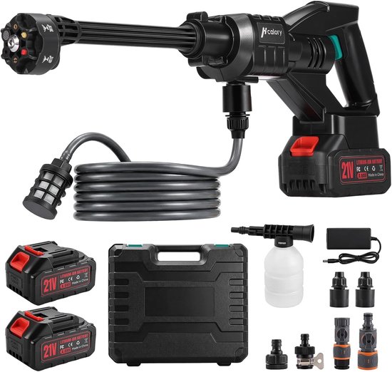 Hcalory Draadloze Hogedrukreiniger 160W, 70 Bar, 2x4000mAh Accu, Directe Kraanaansluiting met Afsluitventiel, 6-in-1 Spuitmond + Schuimtank – Voor Auto, Terras, Huis & Tuin