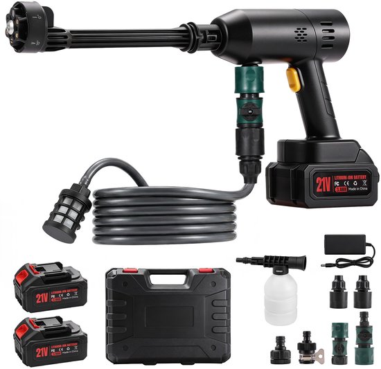Hcalroy E1 Draadloze Hogedrukreiniger 1000 PSI – 4.0Ah Accu, 6-in-1 Sproeikop, Draagbare Accu Hogedrukreiniger voor Auto, Tuin, Terras – Werkt Zonder Kraan, 4 Uur Gebruikstijd