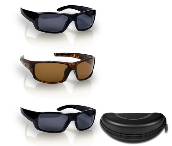 HD Polar View Zonnebril , 2x zwart, 1x bruin - Unisex - Gepolariseerde Zonnebril - met 1x hardcover opberghoesje van Easymaxx