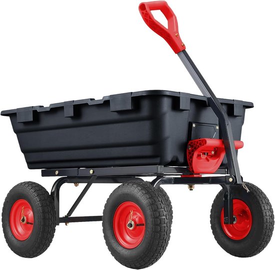 Heavy Duty Tuinkar - Kiepwagen - 410 kg Draagkracht - Tuinwagen met 10 Inch Luchtbanden - Inclusief Afdeknet & Inlegmat - Voor Tuin & Landbouw