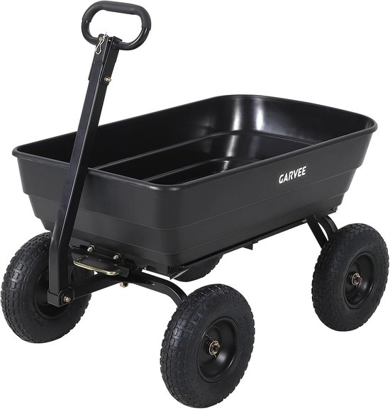 Heavy Duty Tuinkar met Kiepfunctie - 544 kg Draagvermogen - Verrijdbare Bolderkar met 4 Luchtbanden - Kiepkar voor Tuinaarde, Hout & Stenen - Poedergecoat Stalen Frame