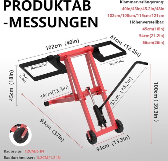 Hefbrug Zitmaaier - Hefmechanisme Tractor - Onderhoud Machine - 3 Hoogtes Verstelbaar - 227 kg Draagkracht - Zwart Rood