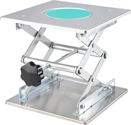 Heftafel voor laboratorium - hefbrug - roestvrij staal - laboratoriumhefplatform - 200 x 200 mm - standaard - rek - schaarkrik - handmatige bediening voor laboratoriumhefbrug - laboratoriumkrik van Merkloos	