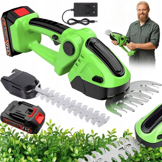 Heggenschaar Accu - Gras- en Haagschaar - 2-in-1 Snoeischaar & Grasschaar - 500W - 2 Messen - Dubbel Veiligheidsslot - Tuingereedschap - Voor Kleine Tuin en Balkon