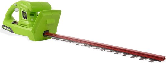 Heggenschaar accu Greenworks G24HTK2 24V Li-Ion 47cm zaaglengte 17mm tandafstand 2800 sneden-min t-vormige handgreep 2Ah accu lader Heggenschaar accu van Greenworks