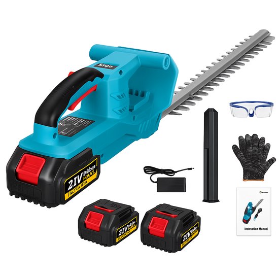 Heggenschaar - Draadloze Heggenschaar - Snoeizaag - Grastrimmer - Accu Heggenschaar - 21V Tuingereedschapset - 2x 4000mAh Batterij - Inclusief Oplader - 51 cm Mes - Dikke Takken - Snoeien - Tuinonderhoud