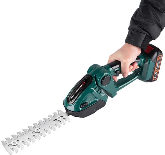 Heggenschaar - Heggentrimmer - Snoeischaar - Elektrische Heggenschaar - Accu Heggenschaar - 2 in 1 Heggenschaar - Struikschaarblad - Grasschaarblad - Verwisselbare Messen - Tuingereedschap - Krachtig - Langdurige Accu - 2 Accu's - Accu oplader van Minnowtech.