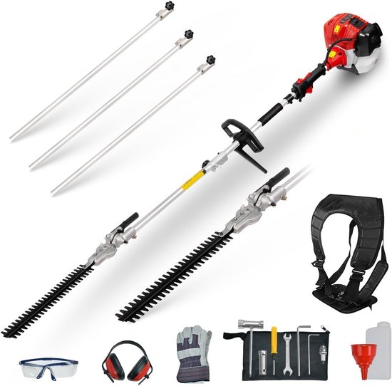 Heggenschaar met Lange Arm - 52cc Benzine + 3 Verlengstukken voor Hoge Hagen van Merkloos	