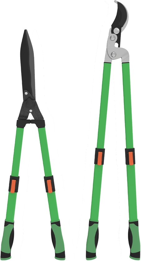 Heggenschaar Set 2-delig - Bladlengte 90 cm - Uitschuifbare Handgreep van Merkloos	
