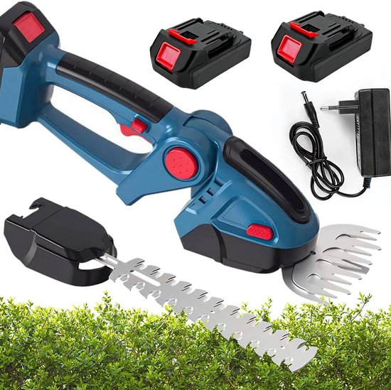 Heggenschaar - Snoeischaar - 2-in-1 Gras- en Heggenschaar - SK5 Messen - 2x 1500mAh - Dubbel Veiligheidsslot - Tuingereedschap - Voor Kleine Tuin en Balkon - Compact
