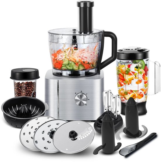 Hennova Keukenmachine - Blender - Mixer - Foodprocessor - Antislip voetjes - Gemakkelijk te gebruiken - Verschillende snelheden - 1100W - Zilver - van Hennova