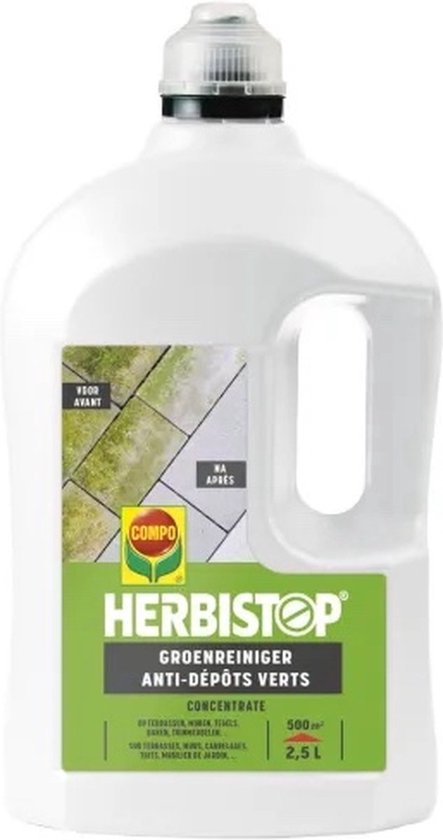 Herbistop Groenreiniger Concentrate - tegen groene aanslag - op terrassen, muren, tegels, daken, tuinmeubelen, ... - bidon 2,5L (500 m²) van Merkloos	