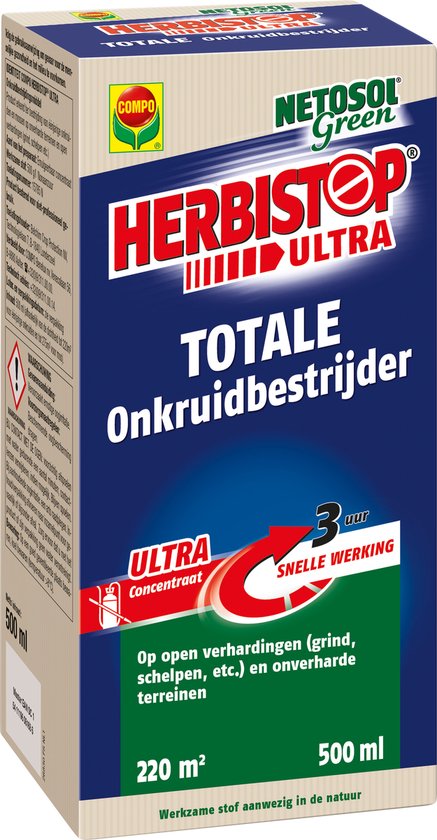 Herbistop Ultra Alle Oppervlakken - ultra geconcentreerde onkruidbestijder - ook tegen mos - snelle werking 3 uur - doosje 500 ml (220 m²) van Merkloos	