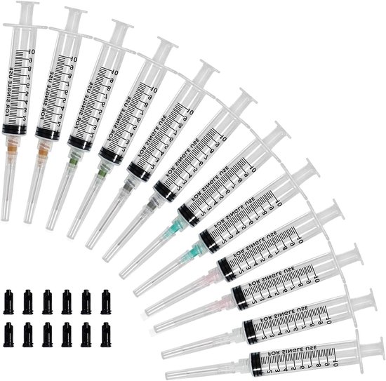 Herbruikbare Blunt Needle Luer Lock Spuit met 12 Plastic Schroefdop Naalden, 10ml Spuit voor Nauwkeurige Dosering en Precisie Toepassingen van Merkloos	
