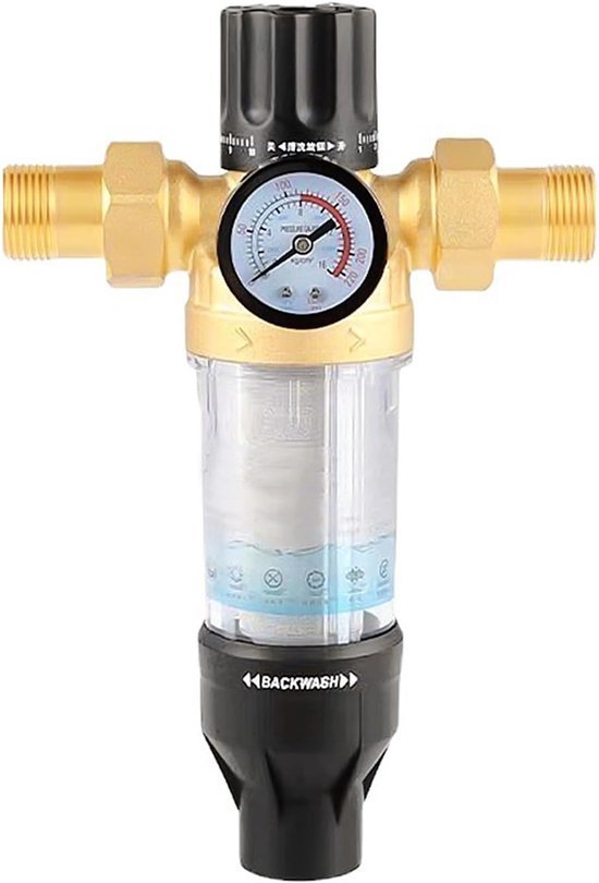 Herbruikbare waterfilter voor fonteinwaterslang - fijne sedimentfilter met manometer van Merkloos	