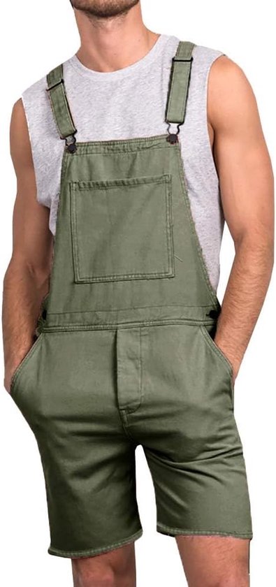 Heren jeans overall katoen tuinbroek korte werkbroek loose fit mannen denim jumpsuit met zakken