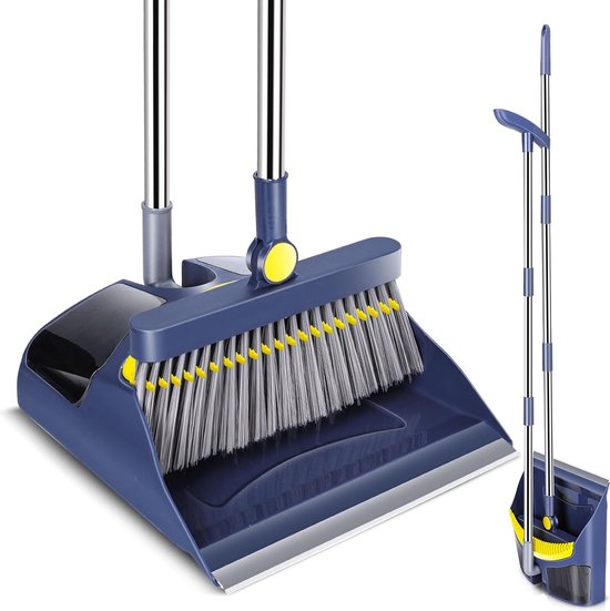 HEVOL Broom and Dustpan Set Set, 180 Degree Rotating Sweeper and Dustpan Combo with Long Handle, Upright Dustpan Set for Cleaning Home, Kitchen, Office, Navy Blue van HEVOL