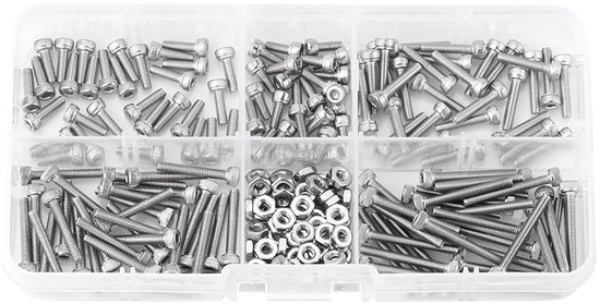 Hexagonal Head Bolt Kit - M2.5 - RVS SS304 - Holle Schroefkop en Moer Draad Kit (210 stuks/pakket) van Merkloos	