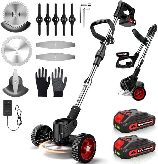 HEZIVO® 4-in-1 Grastrimmer Elektrisch - Bosmaaier Draadloos - Kantenmaaier met Accu - Onkruidborstel - 3 Soorten Snijmessen - 21 V van Merkloos	