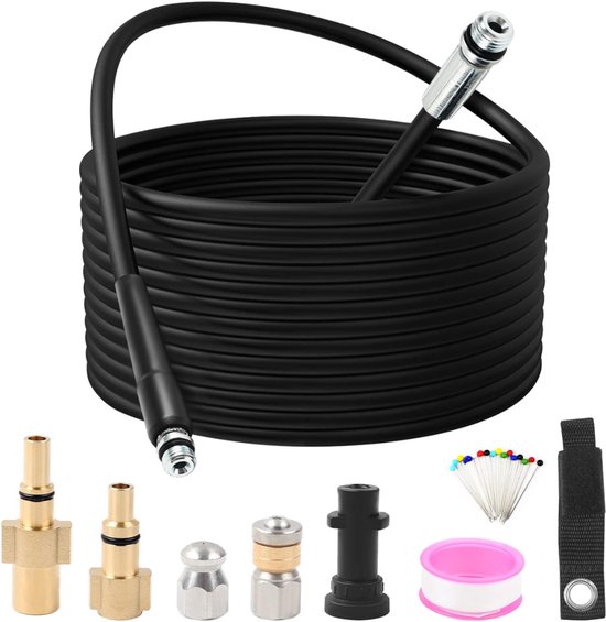 HEZIVO® Rioolslang 15 m - Rioolreinigingsset 180 bar - Universeel - Hogedrukreiniger - Met 3x Straalmondstuk van Merkloos	