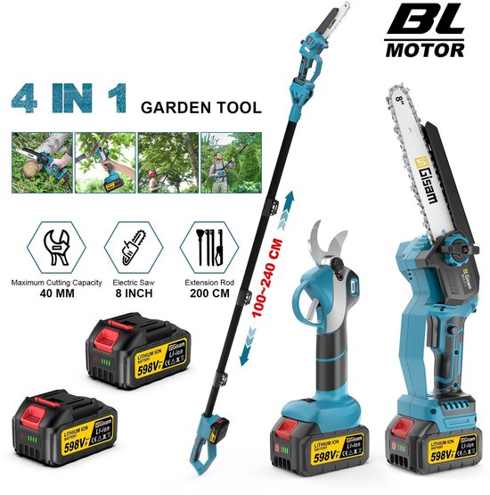 HHHK - Kettingzaag + Snoeischaar Telescopische steel - 2 Accus - Hoogsnoeier - Borstelloze kettingzaag - Elektrische Snoeischaar van HHHK