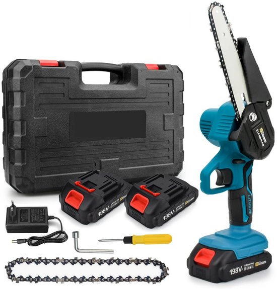 HHHK - Mini Kettingzaag - Snoeizaag - Mini Kettingzaag met Accu - 2 Accu's - Elektrische Handzaag - Met Koffer - Boomzaag van Merkloos	