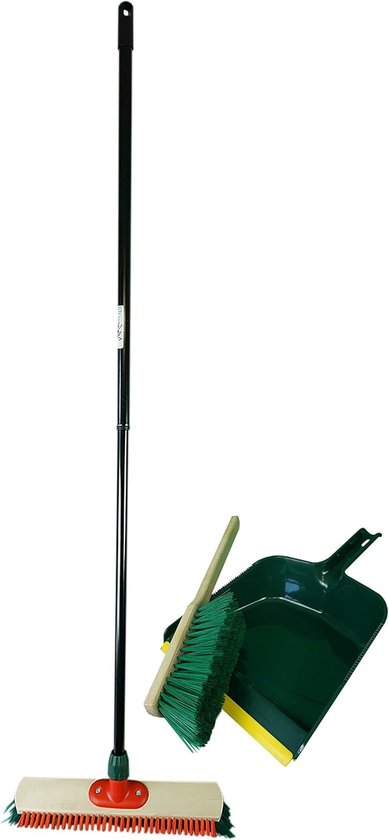 High Low Street Bezem met telescopische steel Schraper Veegset Lange steel Stofblik Handbezem (1, Straatbezem + Stofblikset Lange steel) van Merkloos	