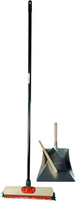 High Low Street Bezem met telescopische steel Schraper Veegset Stofblik Handbezem (1, Straatbezem + Stofblikset Gegalvaniseerd) van Merkloos	
