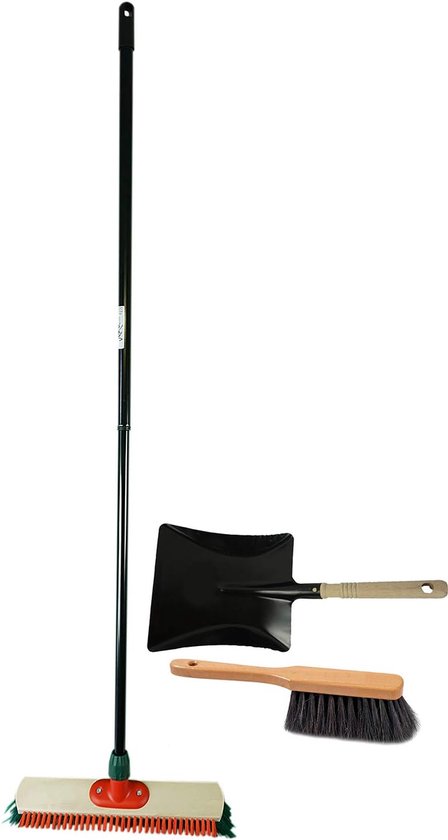 High Low Street Bezem met telescopische steel Schraper Veegset Stoffer en blik Paardenhaar Bezem Handbezem (1, Straatbezem + Stoffer en blik Paardenhaar) van Sorbo