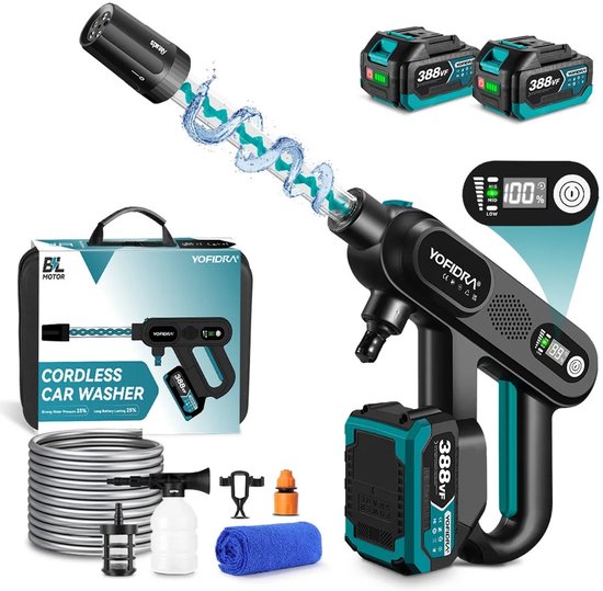 HOB - Hogedrukreiniger - Hogedrukreiniger Accu - Hogedruk Spuit - Draadloos - 5-in-1 Sproeikop - Voor Auto, Tuin, Terras en Meer - Terrasreiniger van HOB