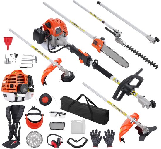 HOB Trimset - Multifunctioneel - 6-in-1 - Benzine - Heggenschaar - Trimmer - Bosmaaier - Kettingzaag - Trimmer - Verlengbaar