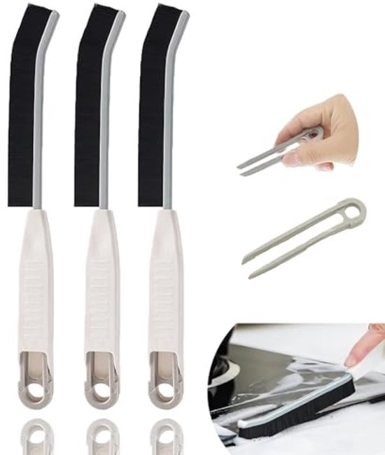 Hoekreinigingsborstelset 3-delig - Harde borstels voor tegels, badkamer en keuken - Voegenborstel voor smalle spleten, hoeken en voegen - Met ophangclip en pincet - Zwart van Merkloos	