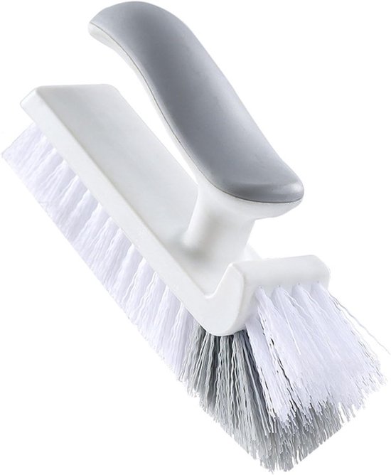 Hoekschrobborstel - Voegenreiniger V-kop - Badkamer Schoonmaken - V-vormige Kop - 18 x 9.8 cm - Wit Grijs