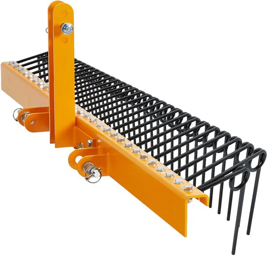HoerFuriy - 183cm Achtertrek Landscape Hark Voor Tractor - 3‑Puntsophanging Met 30 Veren Tanden - Zware Stalen Hark Voor Tuin‑En Veldreiniging - Geel (Fijne Kwaliteit)