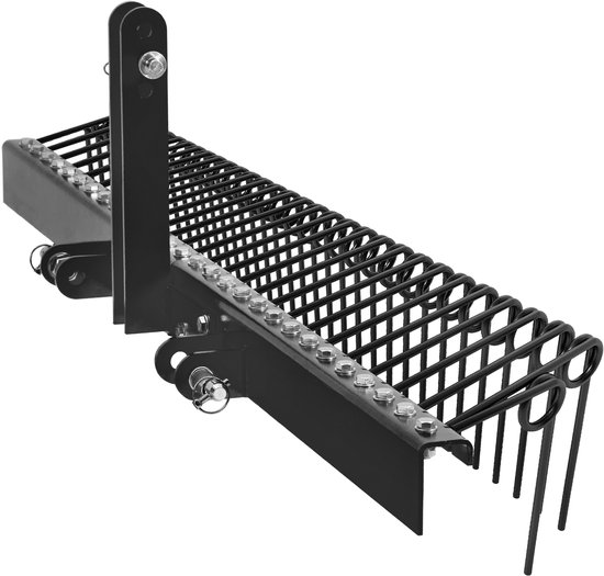 HoerFuriy - 183cm Achtertrek Landscape Hark Voor Tractor - 3‑Puntsophanging Met 30 Veren Tanden - Zware Stalen Hark Voor Tuin‑En Veldreiniging - Zwart (Fijne Kwaliteit)