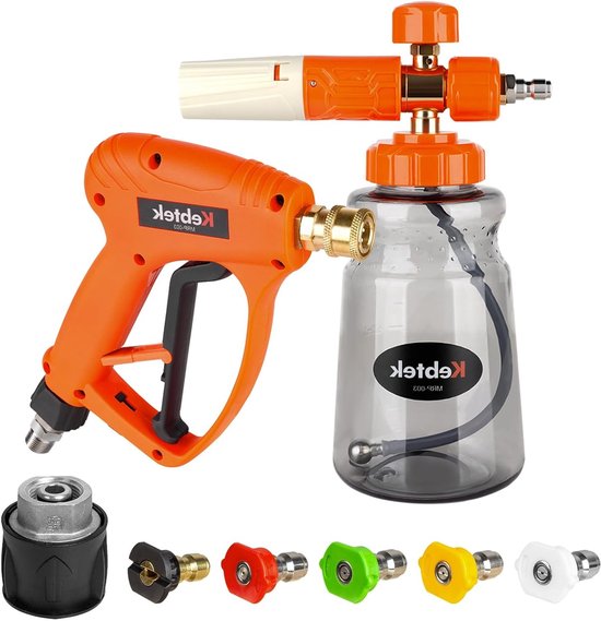 Hoge Druk Reinigingspistool 5200 PSI met Schuimkanon, 1 Liter en 6-in-1 Verstelbare Düse, Geschikt voor Karcher K1-K7 Adapter