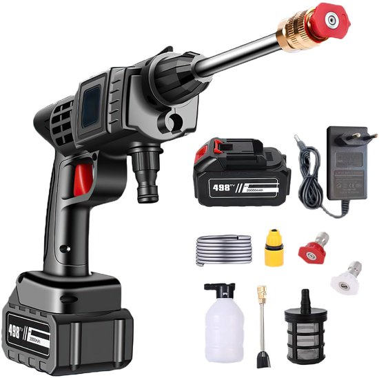 Hogedruk Accu Hogedrukreiniger Set – Draadloze Autowas Pistool met 15-cel Batterij + Gereedschapskoffer – Draagbare Reinigingsspuit B-type