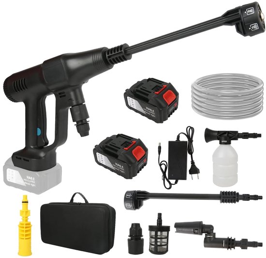 Hogedruk Auto Wasmachine - Hogedruk Waterpistool - Hogedrukreiniger - Hogedrukspuit - Auto-Wasser - 200Bar - Brushless - 6IN1 - 18V - Draadloze - 2 Batterij van Merkloos	