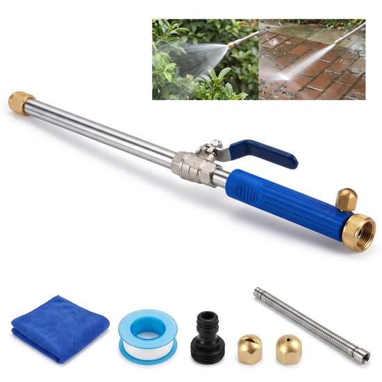 Hogedruk Waterpistool - Tuinslang Waterpistool - Tuinsproeier - Autowas Waterpistool - Metalen Waterpistool - Inclusief Verlengslang en Aansluitstukken