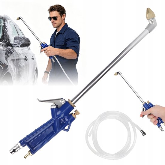 Hogedrukpistool - Hogedrukreiniger - Autowaspistool - Luchtdrukpistool voor Autoreiniging - Gebogen Mondstuk - Geschikt voor Oplosmiddelen & Zepen - Incl. 1.2m Slang & EU Aansluiting - Voor Motorruimte & Werkplaats van Merkloos	