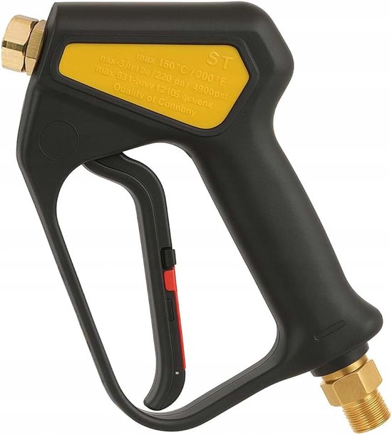 Hogedrukpistool M22 x 1,5 buitendraad met 1/4 inch binnendraad, 310 bar, 150 °C, 45 l/min, draaibare slangaansluiting, aftrekvergrendeling, vervanging voor hogedrukreiniger Kärcher HD, HDS en andere