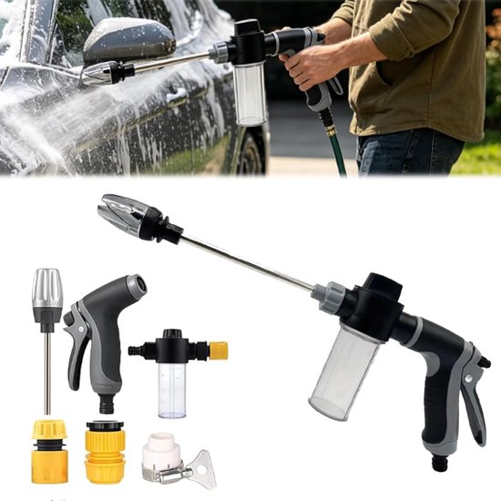 Hogedrukpistool voor tuinslang, hogedrukpistool voor autowassen, terrasreiniging en tuinieren, hogedrukreiniger, pistool met accessoires voor krachtige reiniging