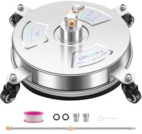 Hogedrukreiniger 14" met roestvrijstalen oppervlaktereiniger voor beton, terras, trottoir, dek en opritten van Merkloos	