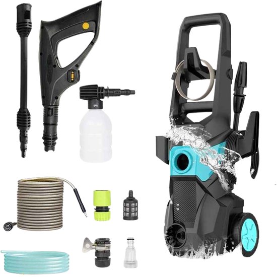 Hogedrukreiniger 180 Bar 2200W – Elektrische Terras- en Autoreiniger met Spuitpistool & Schuimlans – Verstelbaar 160° Mondstuk – Inclusief Slangenset van Merkloos	
